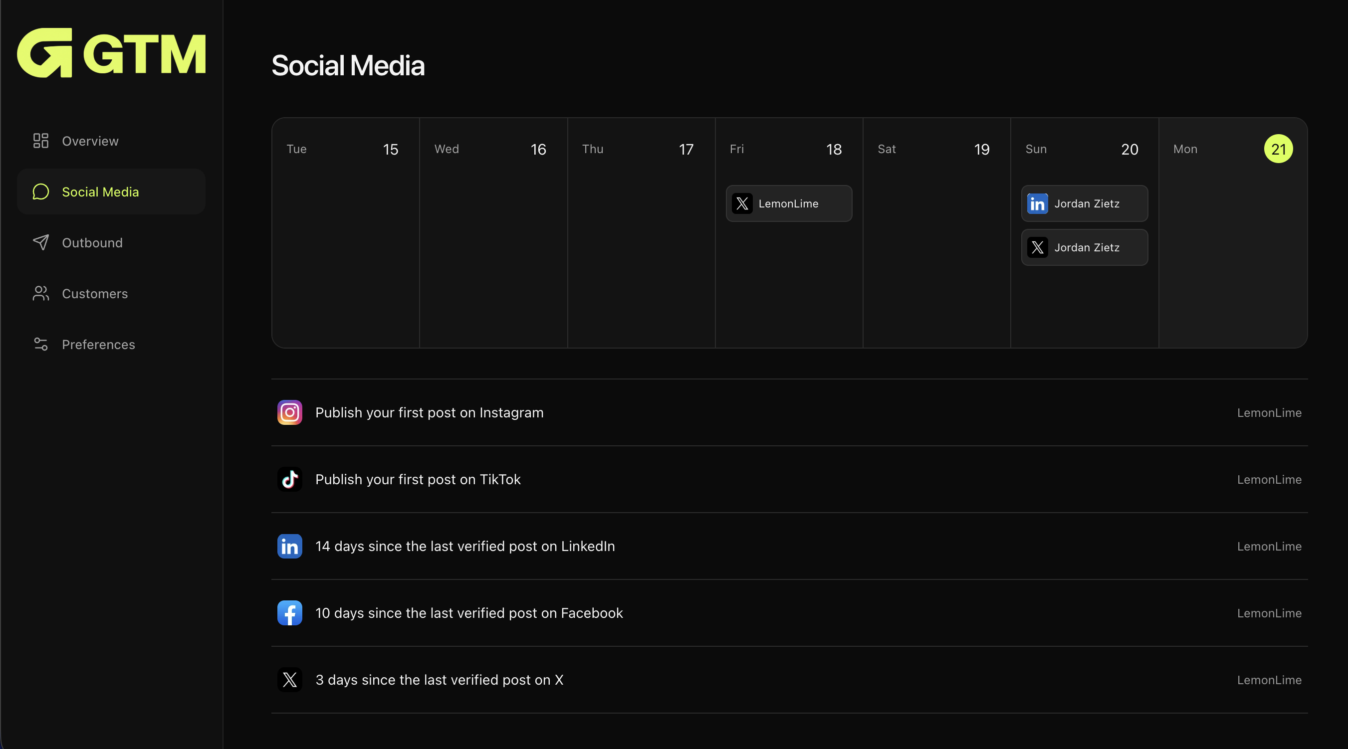 GTM social media dashboard